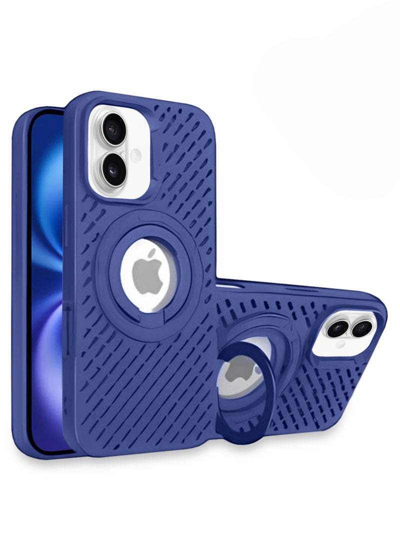 Wtech Apple iPhone 16 2024 Premium Silicone Magsafe with Ring Finger Grip Case Cover - Navy Blue - Image 1