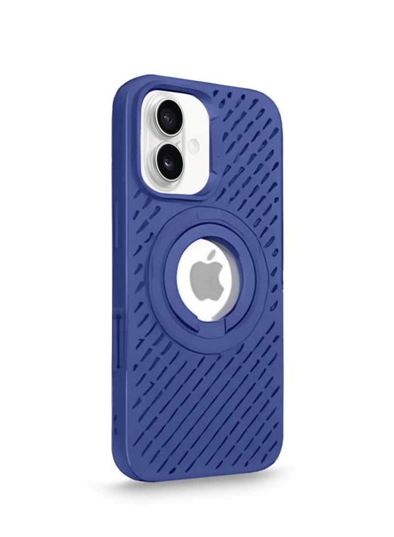 Wtech Apple iPhone 16 2024 Premium Silicone Magsafe with Ring Finger Grip Case Cover - Navy Blue - Image 2