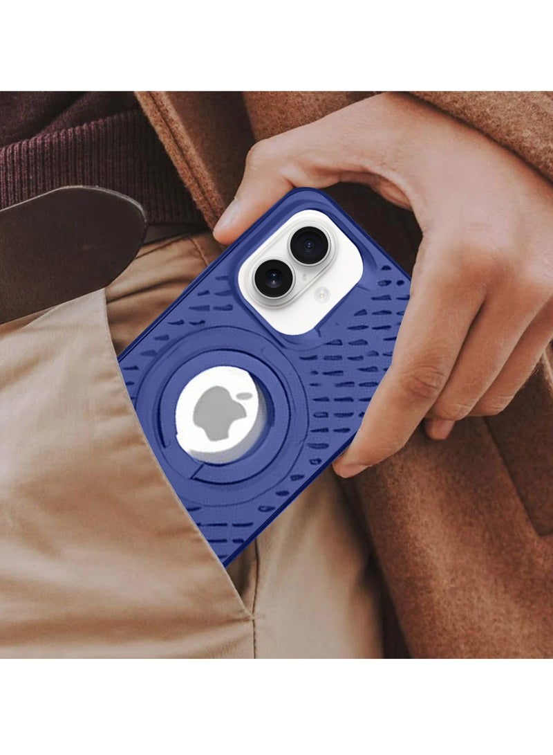 Wtech Apple iPhone 16 2024 Premium Silicone Magsafe with Ring Finger Grip Case Cover - Navy Blue - Image 3