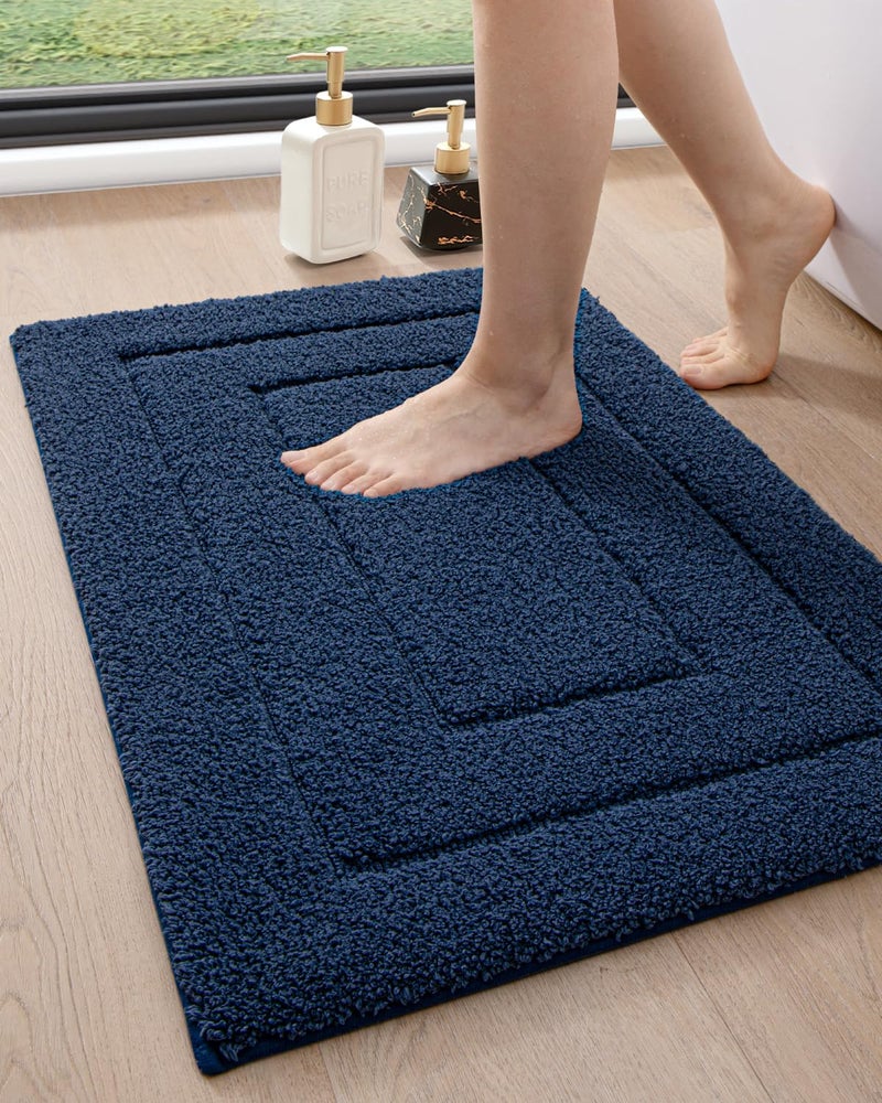 DEXI Bathroom Rug 32x20 Non Slip Washable Bath Mat for Shower Floor Absorbent Soft Bathmat with Rubber Backing Quick Dry Microfiber Carpet Navy