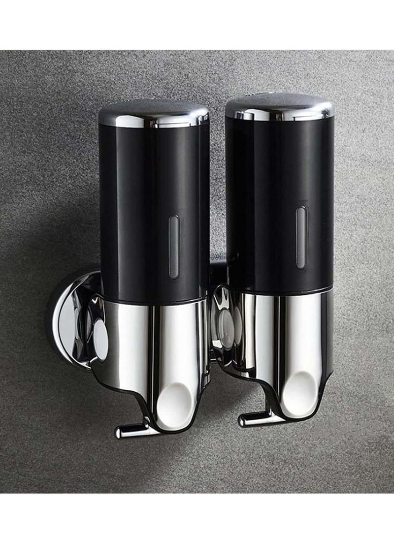 YQbest Wall Mounted Bathroom Shower Pump Dispenser, 2 Chamber Dispenser and Organizer Holds Shampoo Soap Conditioner Gel - Image 1