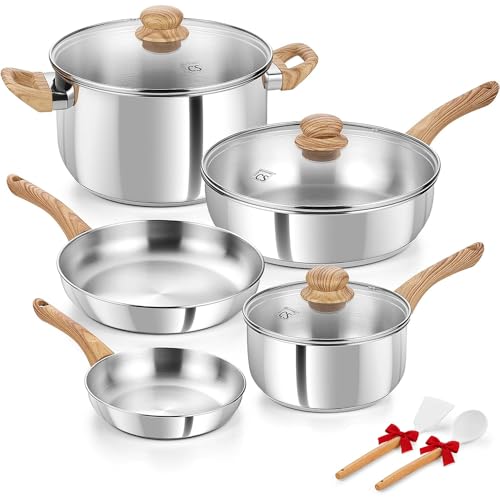 KOCH SYSTEME CS Stainless Steel Coowkare Set 10PCS, Professional 18/10 Stainless Steel Pots and Pans Set with Cool-Touch Handles, Tri-ply Base, Kitchen Cookware Sets, Cooking Set Induction Compatible - Image 1