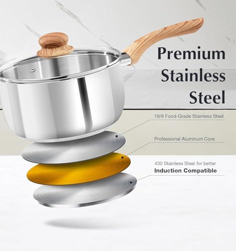 KOCH SYSTEME CS Stainless Steel Coowkare Set 10PCS, Professional 18/10 Stainless Steel Pots and Pans Set with Cool-Touch Handles, Tri-ply Base, Kitchen Cookware Sets, Cooking Set Induction Compatible - Image 4