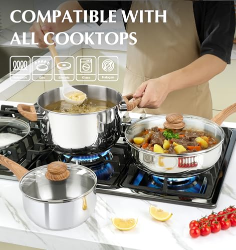 KOCH SYSTEME CS Stainless Steel Coowkare Set 10PCS, Professional 18/10 Stainless Steel Pots and Pans Set with Cool-Touch Handles, Tri-ply Base, Kitchen Cookware Sets, Cooking Set Induction Compatible - Image 5