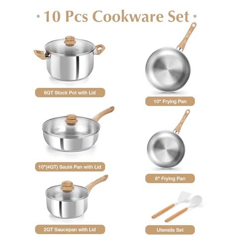 KOCH SYSTEME CS Stainless Steel Coowkare Set 10PCS, Professional 18/10 Stainless Steel Pots and Pans Set with Cool-Touch Handles, Tri-ply Base, Kitchen Cookware Sets, Cooking Set Induction Compatible - Image 3