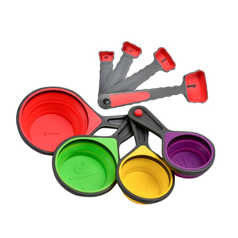 Measuring Cups Spoons Collapsible Silicone Measuring Cups & Spoons Set 8 piece Measuring Tool Engraved Markings for Liquid Dry Measuring Space Saving Silicone - Image 1