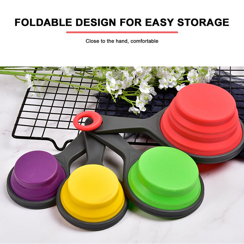 Measuring Cups Spoons Collapsible Silicone Measuring Cups & Spoons Set 8 piece Measuring Tool Engraved Markings for Liquid Dry Measuring Space Saving Silicone - Image 4