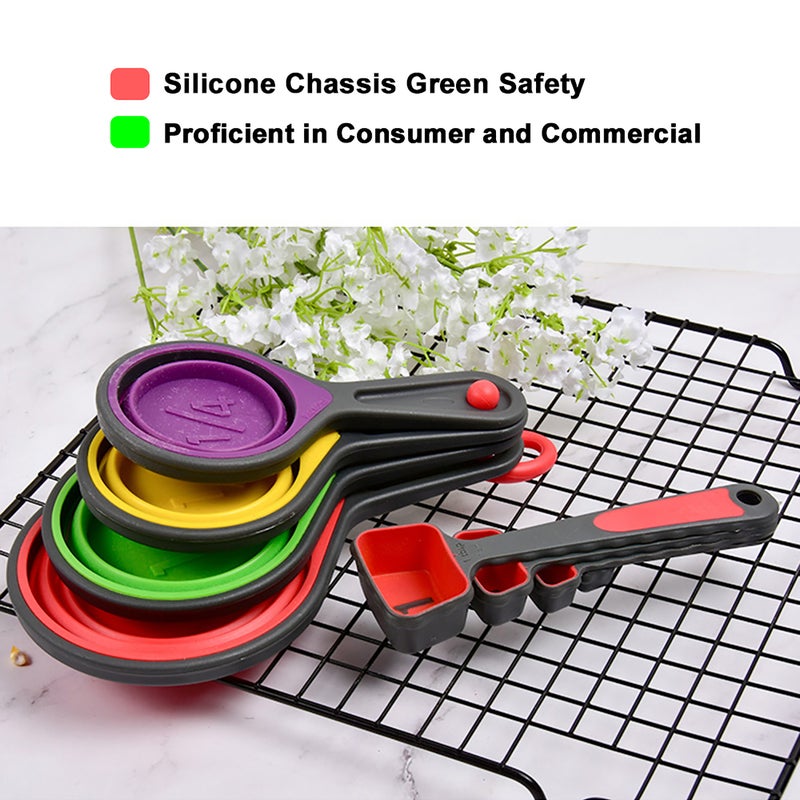 Measuring Cups Spoons Collapsible Silicone Measuring Cups & Spoons Set 8 piece Measuring Tool Engraved Markings for Liquid Dry Measuring Space Saving Silicone - Image 5