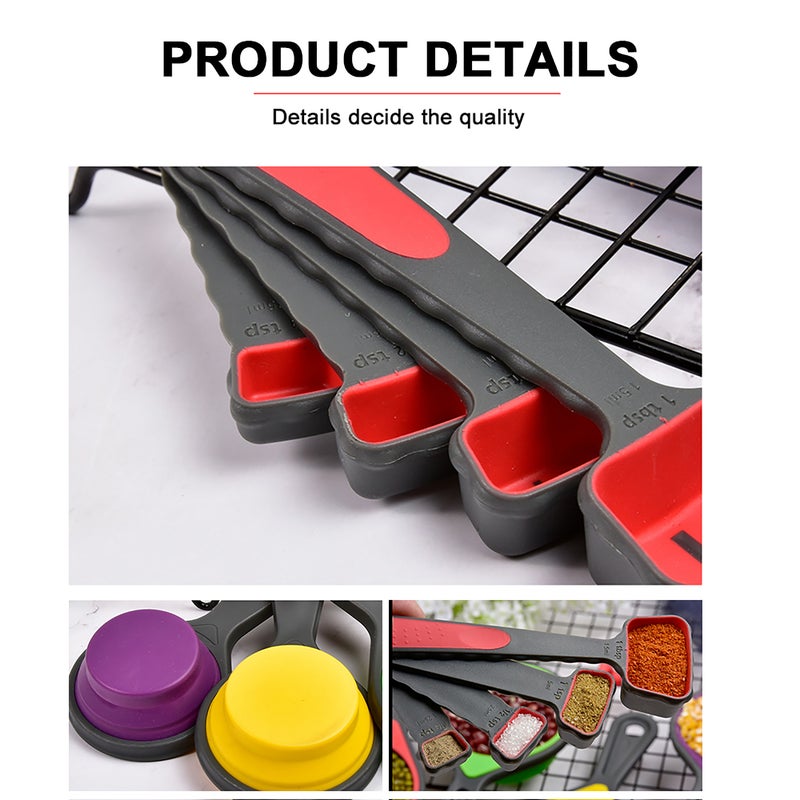 Measuring Cups Spoons Collapsible Silicone Measuring Cups & Spoons Set 8 piece Measuring Tool Engraved Markings for Liquid Dry Measuring Space Saving Silicone - Image 3