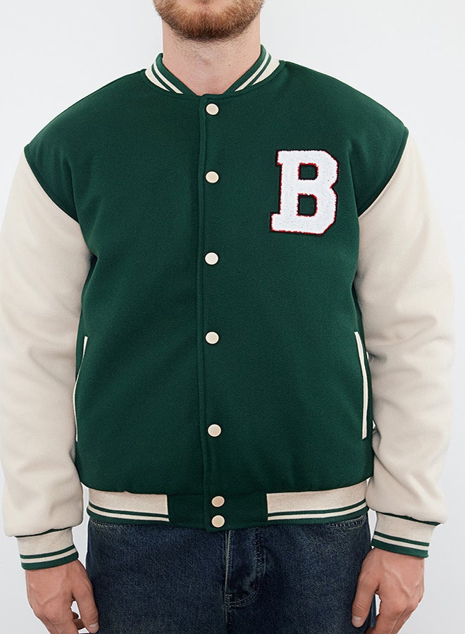trendyol Green Unisex Regular Fit Bomber Collar College Winter Coat TMNAW24MO00017  - Image 3