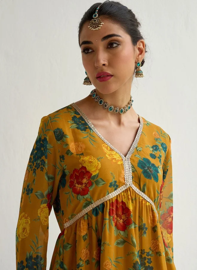 ساسافراس Floral Printed Empire Kurti with Sharara for Women