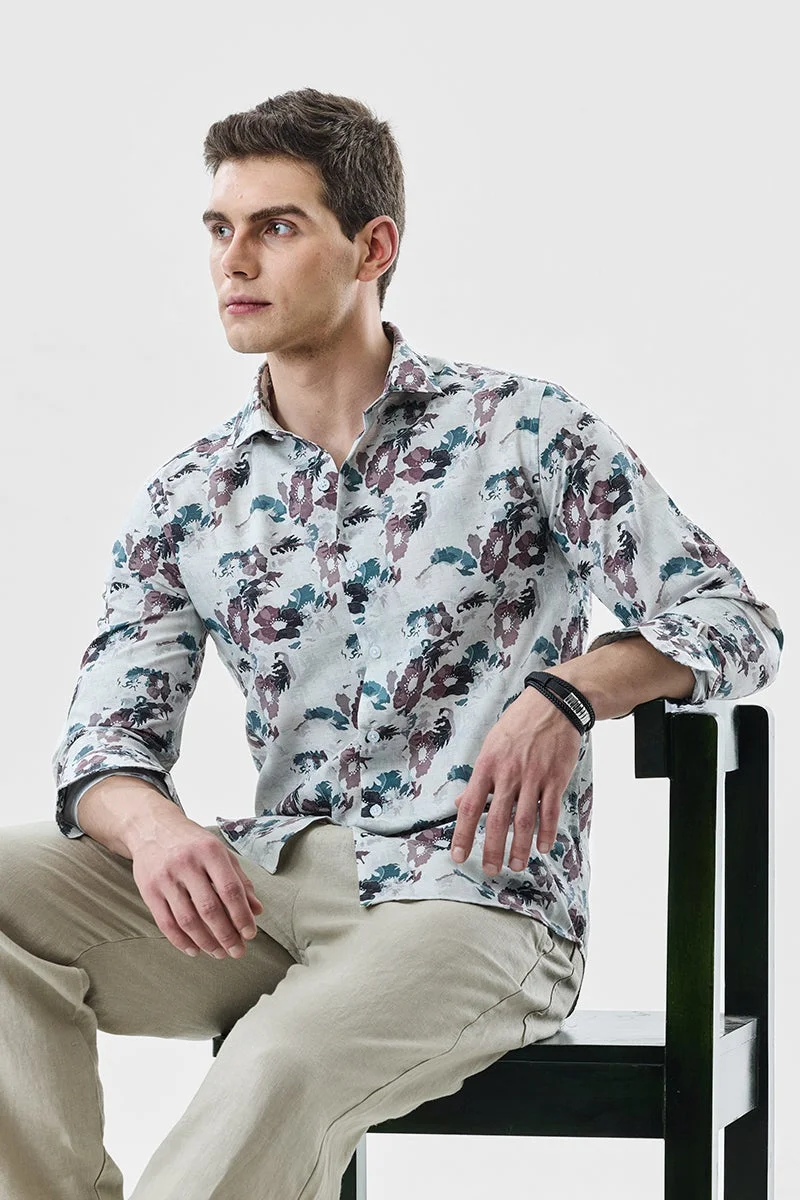 سنيتش Off White Abstract Long Sleeve Slim Fit Shirt