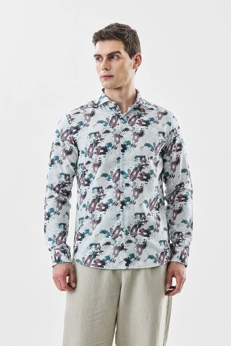 سنيتش Off White Abstract Long Sleeve Slim Fit Shirt