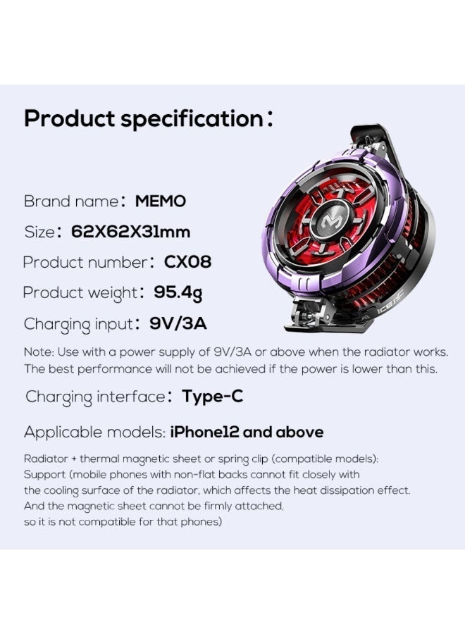 MEMO CX08 Pro Magnetic Smartphone Cooler, 23W Fast Cooling Semiconductor Radiator Fan for Gaming, Live Streaming & Vlogging – Ultra Quiet Heat Dissipation for iPhone 12/13/14/15 Series, Android Phones & iPad Tablets - Image 5