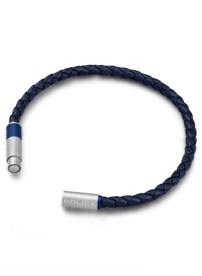 POLICE Tube Silver Stainless Steel Blue Leather Braided Bracelet for Men - Image 1