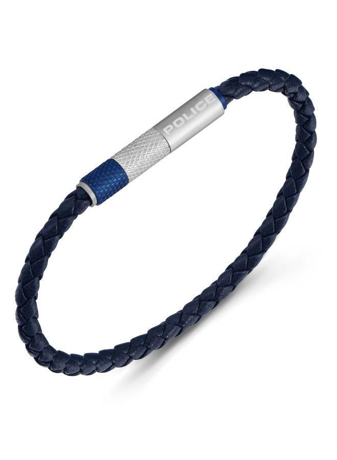 POLICE Tube Silver Stainless Steel Blue Leather Braided Bracelet for Men - Image 2
