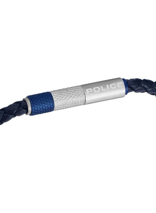 POLICE Tube Silver Stainless Steel Blue Leather Braided Bracelet for Men - Image 3