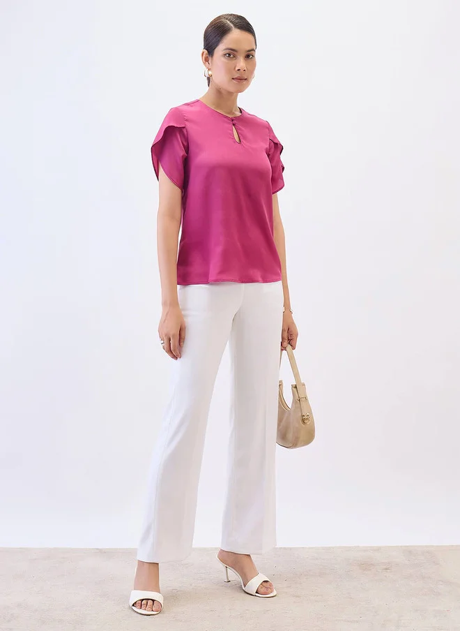 سولت اتاير SALT ATTIRE Women Keyhole Neck Crepe Top
