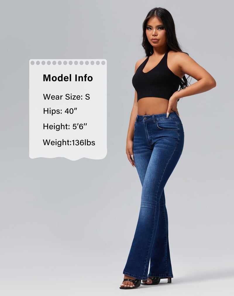 roswear Womens Mid Waist Bell Bottom Stretchy Flare Jeans Pants Blue Medium - Image 4