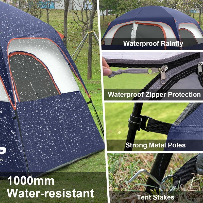 CAMPROS CP Tent-6-Person-Camping-Tents, 6 Person, Waterproof Windproof Family Tent with Top Rainfly, 4 Large Mesh Windows, Double Layer, Easy Set Up, Portable with Carry Bag - Red For Camping & Hiking - Image 3