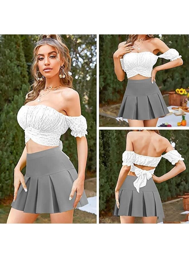 Anti-wrinkle Pleated Plaid Skirt, High Waist Mini Skirt, Pleated Skirt for Girls,Women's Girls High Waist Pleated Tennis Skirt School A-Line Crockery Lined Shorts,Buy One Size Large(Grey) - Image 5