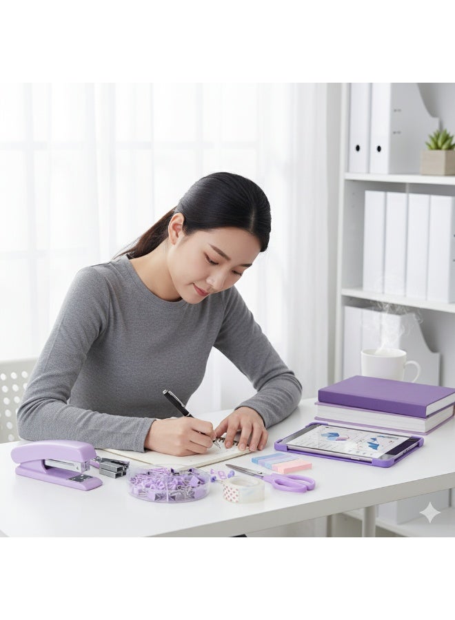 Office Supplies, Desk Accessories, Stapler and Tape Dispenser Set with Stapler, Tape Dispenser, Staple Remover, Staples, Clips, Scissor and Tabs,Gift for Students, Coworkers - Image 4