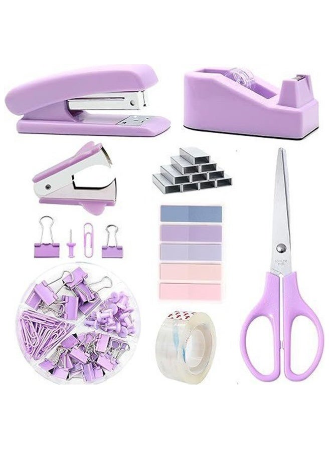 Office Supplies, Desk Accessories, Stapler and Tape Dispenser Set with Stapler, Tape Dispenser, Staple Remover, Staples, Clips, Scissor and Tabs,Gift for Students, Coworkers - Image 1
