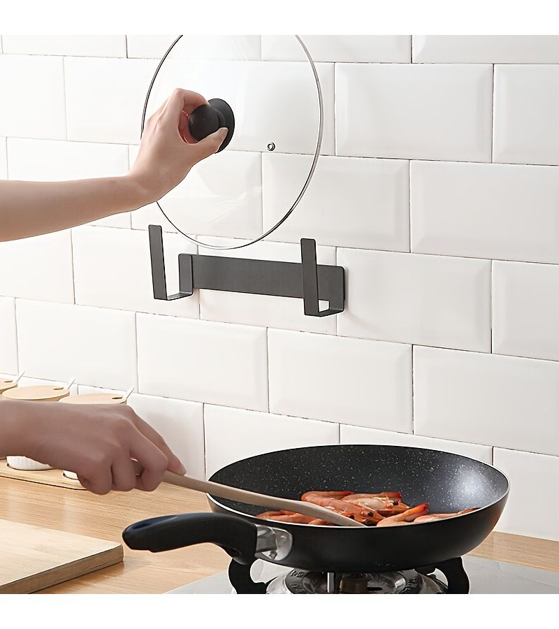 Black Wall Mounted No Drill Pot Lid And Cutting Board Holder - Image 2
