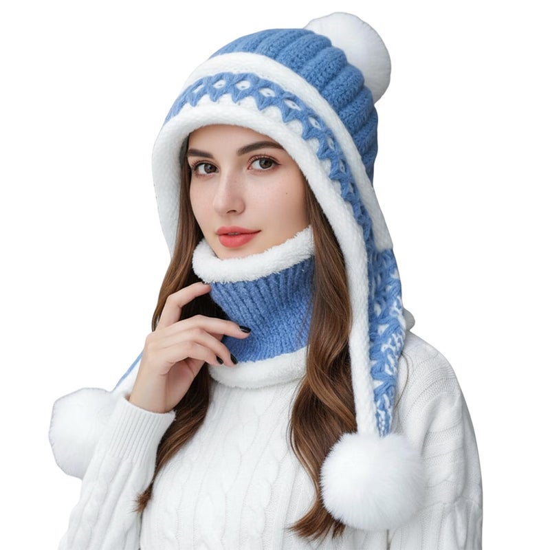 HUAMULAN Women Winter Beanie Hat Circle Scarf Set Pompoms Peruvian Ski Snow Ear Flaps Sherpa Knit Hats Neck Warmer Set Fleece Lined Slouchy Skull Cap Cold Weather - Image 1
