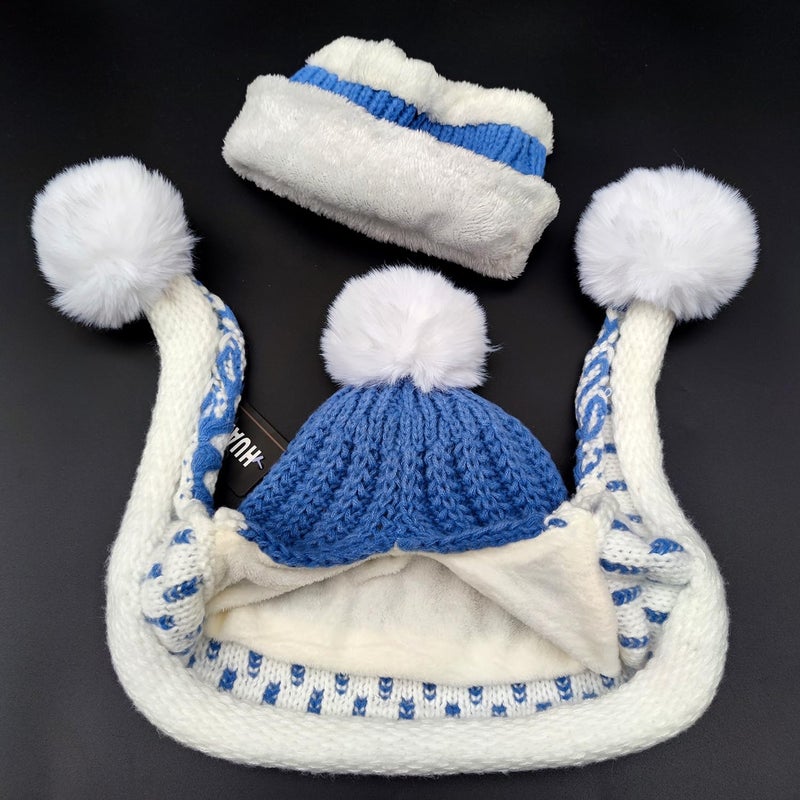 HUAMULAN Women Winter Beanie Hat Circle Scarf Set Pompoms Peruvian Ski Snow Ear Flaps Sherpa Knit Hats Neck Warmer Set Fleece Lined Slouchy Skull Cap Cold Weather - Image 5