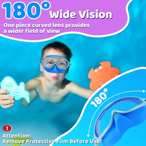 Vvinca Swim Goggles with Nose Cover, Kids Toddlers Swimming Goggles Diving Mask Comfort Wide View No Hair-Pulling Anti-Fog UV Swim Glasses No Leaks Pool Goggles for Aged 3-14 Boys Girls Teens Gift - Image 5