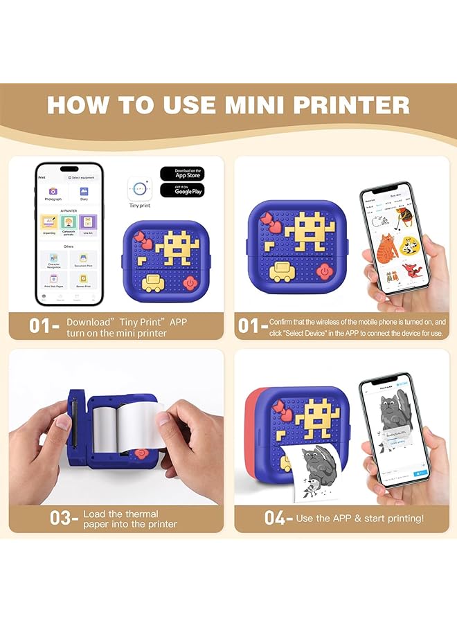 erorex Mini Portable Printer Sticker Printer Print Pod Bluetooth Inkless Printer Sticker Maker Portable Thermal Printer For Study Notes Pictures Diy Label Journal Kids Gift  - Image 5