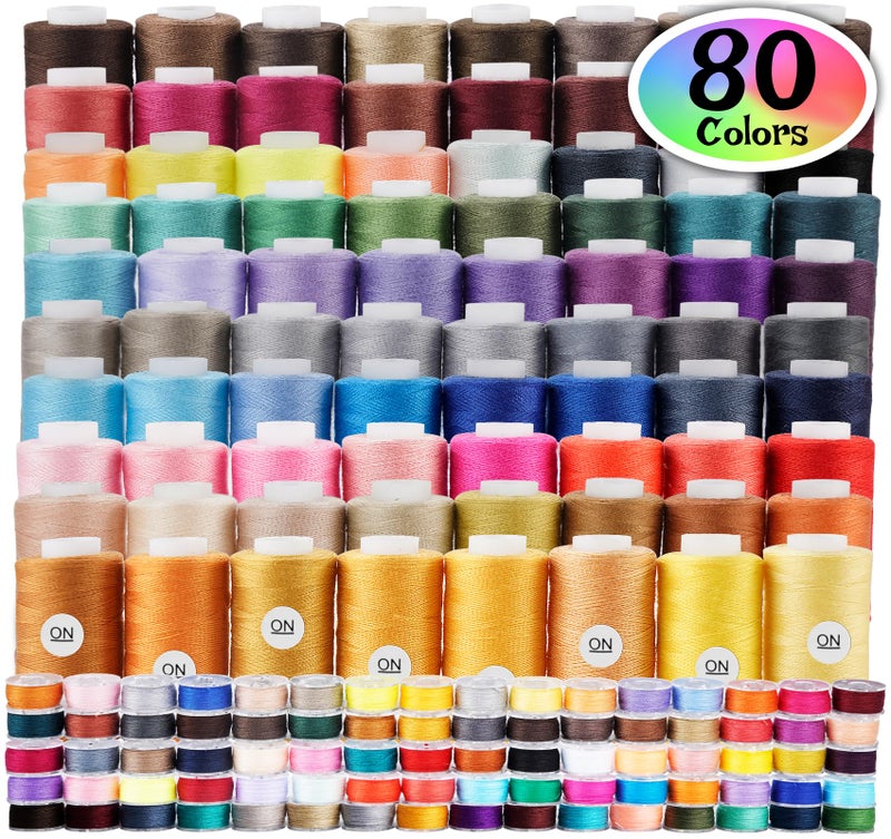 ilauke 80 Colors Sewing Thread,144 Pcs Bobbins Sewing Threads Kit for Hand/Sewing Machine, 400 Yards Sewing Machine Thread Spools for Sewing Brother Singer Janome Machine with Sewing Supplies - Image 2