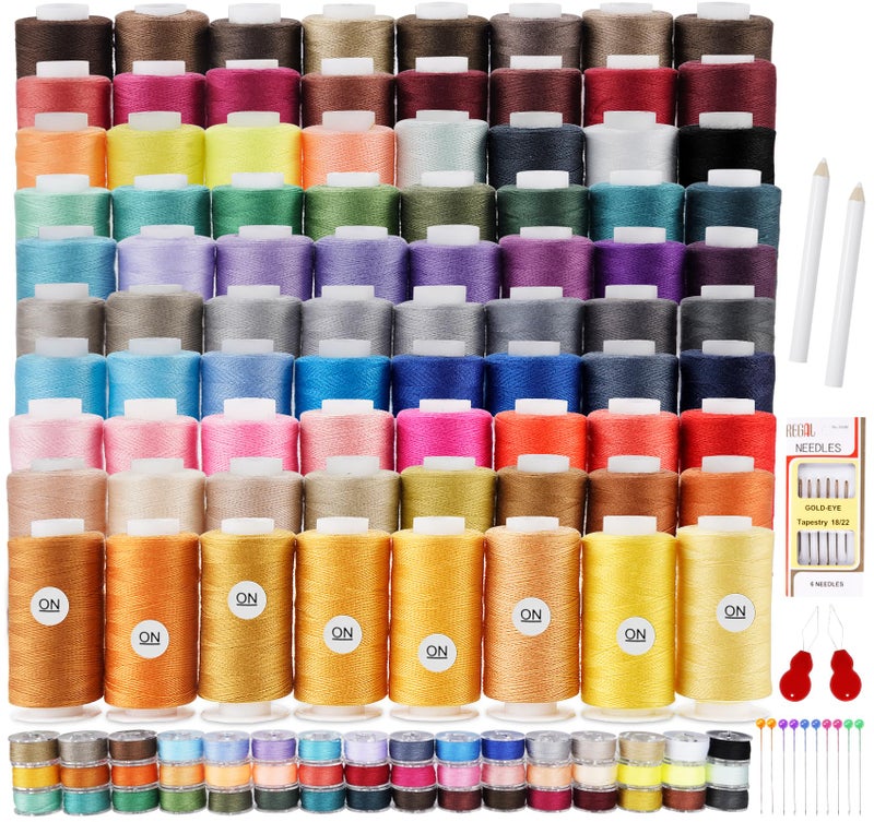 ilauke 80 Colors Sewing Thread,144 Pcs Bobbins Sewing Threads Kit for Hand/Sewing Machine, 400 Yards Sewing Machine Thread Spools for Sewing Brother Singer Janome Machine with Sewing Supplies - Image 1