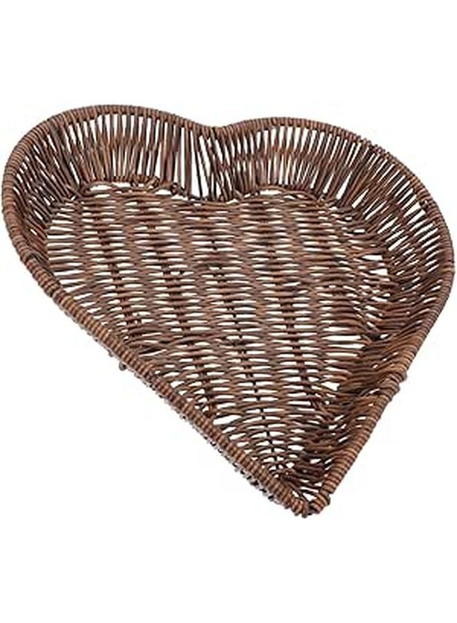 Handwoven Rattan Heart Shaped Storage Basket Tray 24x23x4cm Kitchen Organizer - Image 1