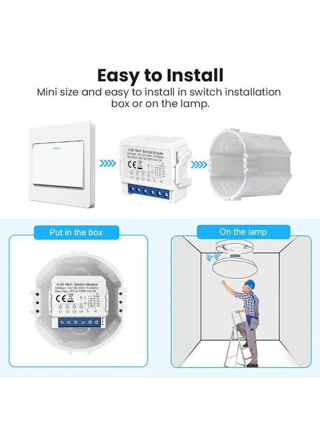 UanTii WiFi Smart Light Switch Module Requires Neutral Wire, No Gateway Needed - 2 Way Control In-Wall Relay for Lights,Tuya Smart Life and Voice Control; 3 gang - Image 5
