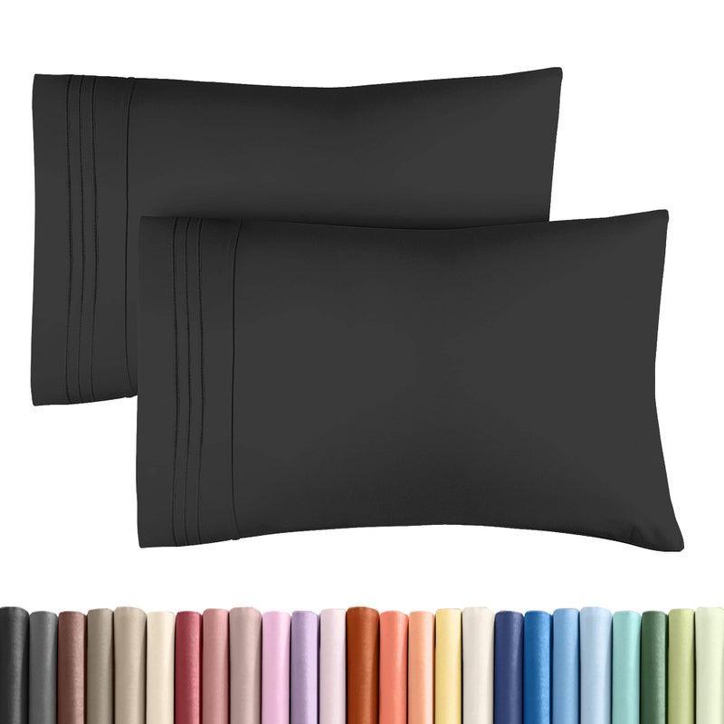 CGK Unlimited Queen Pillow Cases Set of 2  Ultra Soft Hotel Quality Pillowcase Covers  Luxury Comfy Bedding for Women Men Kids and Teens  Machine Washable Pillow Protectors  2 Pieces Set  Queen Size Black 