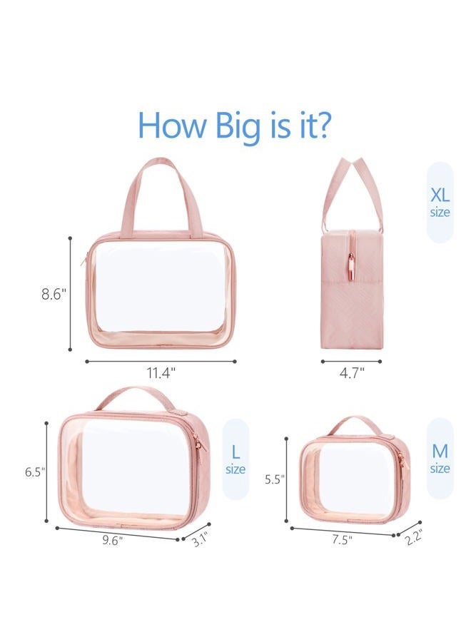 Packism Clear Toiletry Bags, 3 Pack Clear Makeup Bags with Handle Large Opening, Waterproof Clear Cosmetic Bags Fit Carry-on Travel Essentials, Travel Accessories Clear Travel Bags, Pink - Image 3