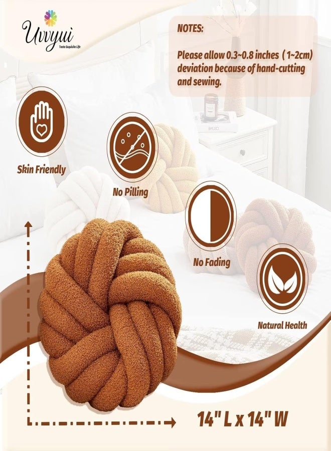 14 inch navy Caramel  handmade suede knotted round pillow bed/sofa/living room decorative cushion - Image 2