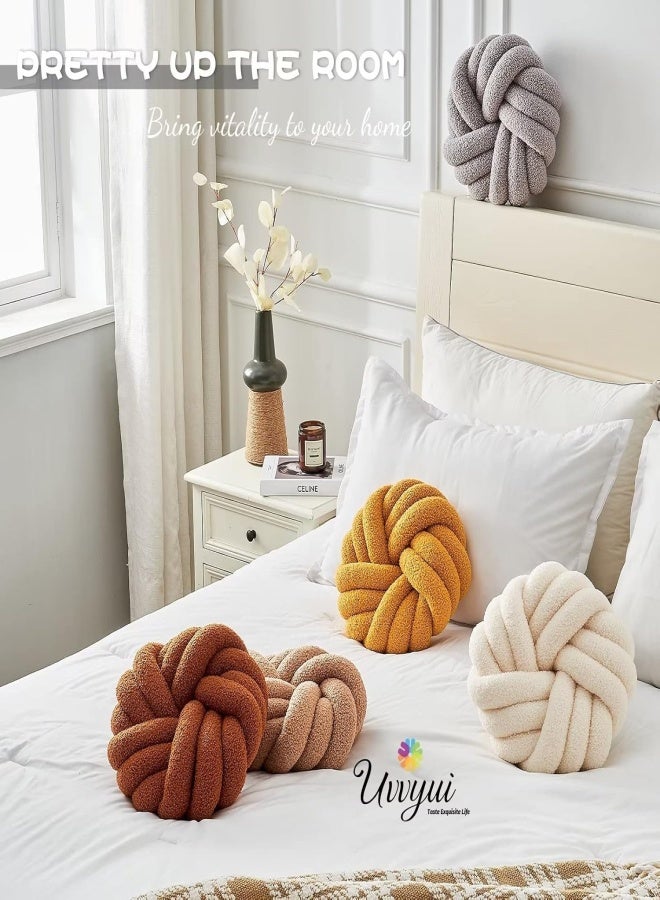14 inch navy Caramel  handmade suede knotted round pillow bed/sofa/living room decorative cushion - Image 5