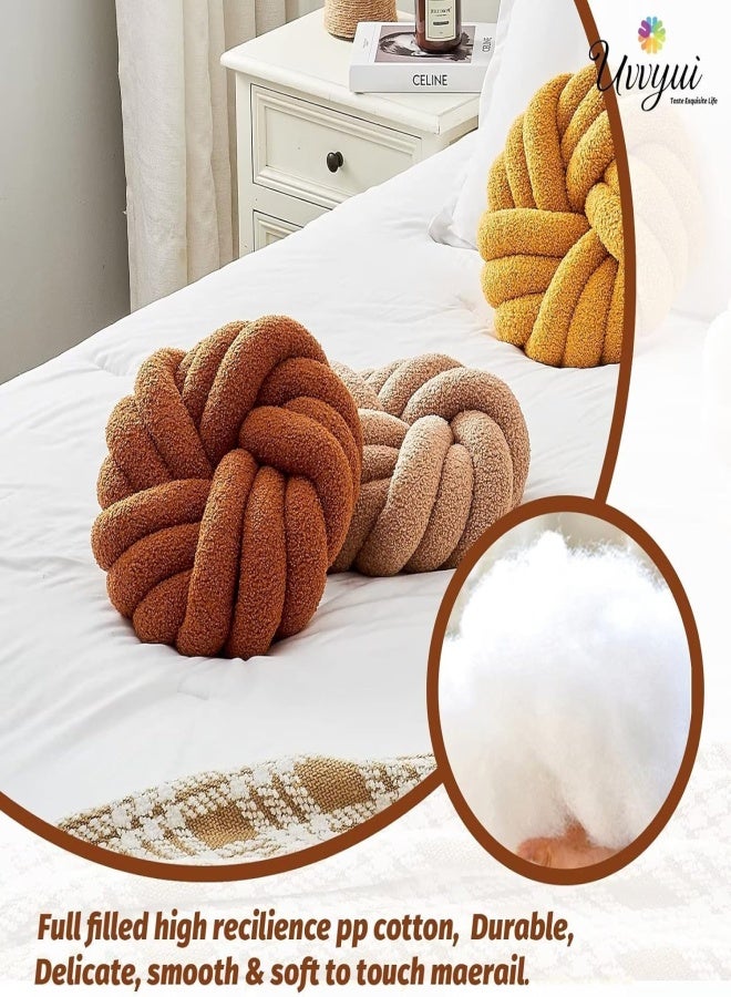 14 inch navy Caramel  handmade suede knotted round pillow bed/sofa/living room decorative cushion - Image 3