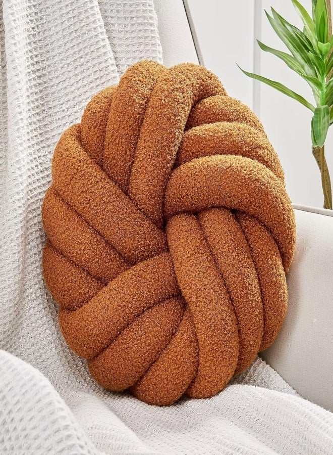 14 inch navy Caramel  handmade suede knotted round pillow bed/sofa/living room decorative cushion - Image 1