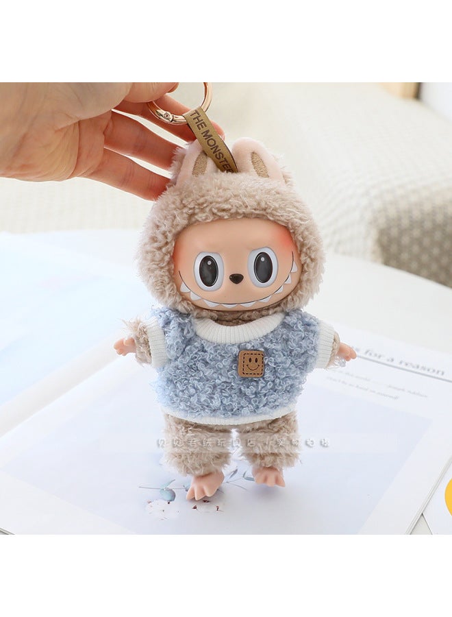 Labubu Doll Clothes 17cm Macaroon Vinyl Doll Labubu Doll Clothes Dress For T-Shirt Jeans-Specifications:Suitable For The First And Second Generation (excluding Baby)-Color:Blue Circle Velvet Sweatshirt (doll Not Included)  - Image 1