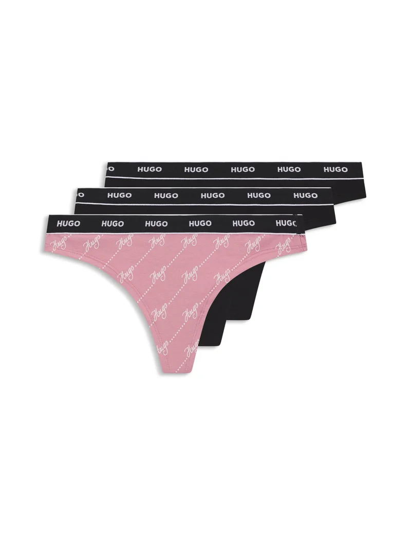 HUGO Three-pack of stretch-cotton thongs with logo waistbands