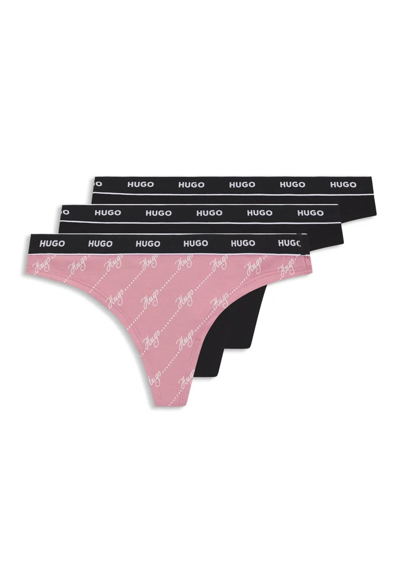 Three-pack of stretch-cotton thongs with logo details