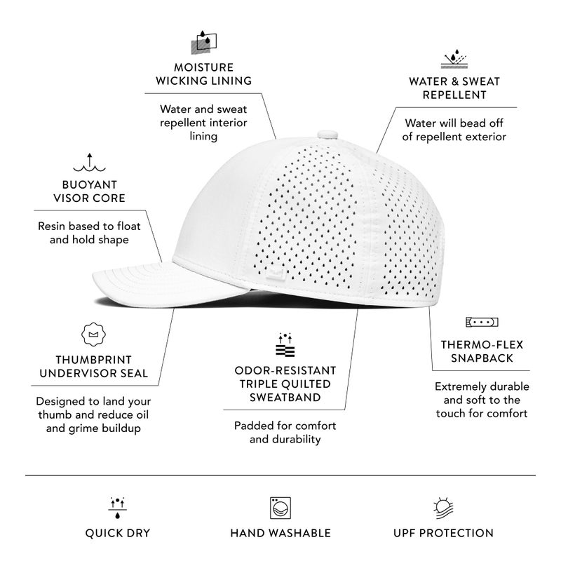 melin A-Game Hydro, White, Men’s Performance Snapback Hats, Water-Resistant Fitted Baseball Caps for Men & Women, Golf, Running, or Workout Hat, Medium-Large - Image 2