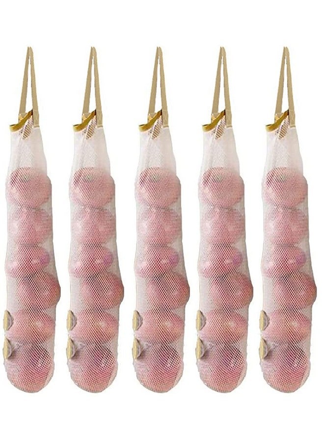 Ahyuan حقائب تخزين شبكية معلقة 5 عبوات حقائب بصل شبكية حقائب ثوم شبكية حقائب بطاطس طويلة وكبيرة قابلة لإعادة الاستخدام لتخزين المنتجات للفواكه والخضروات حقيبة قمامة للتخزين في المنزل أو RV أو المخيم - Image 1