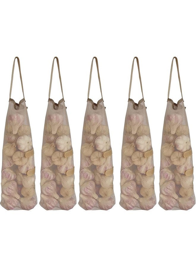 Ahyuan حقائب تخزين شبكية معلقة 5 عبوات حقائب بصل شبكية حقائب ثوم شبكية حقائب بطاطس طويلة وكبيرة قابلة لإعادة الاستخدام لتخزين المنتجات للفواكه والخضروات حقيبة قمامة للتخزين في المنزل أو RV أو المخيم - Image 4