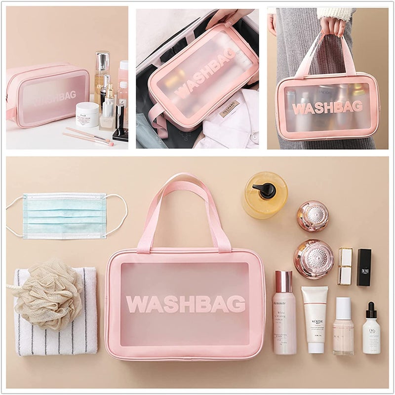 Wash Bag Transparent Cosmetics Makeup Toiletry Bags WaterResistant 3 Pieces Sky Blue Black Pink 2 Zippered CompartmentsUnisex - Image 3
