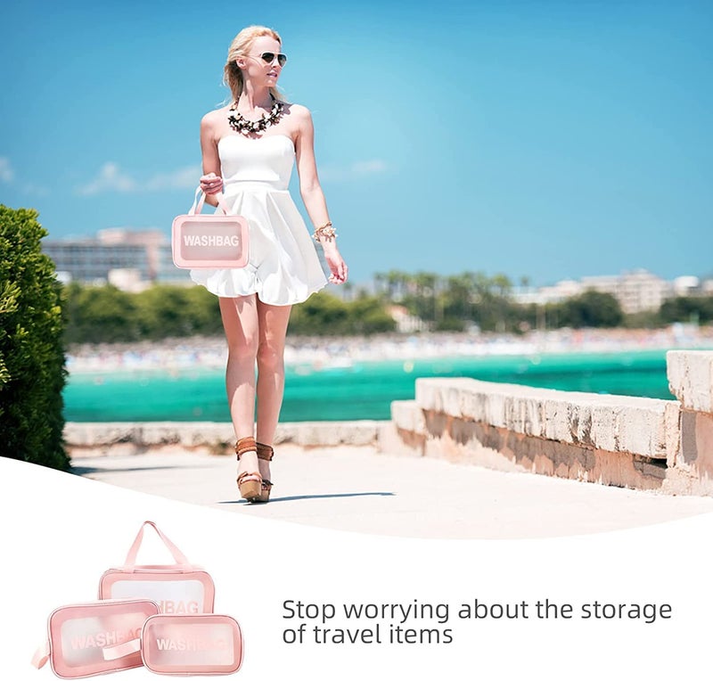 Wash Bag Transparent Cosmetics Makeup Toiletry Bags WaterResistant 3 Pieces Sky Blue Black Pink 2 Zippered CompartmentsUnisex - Image 4